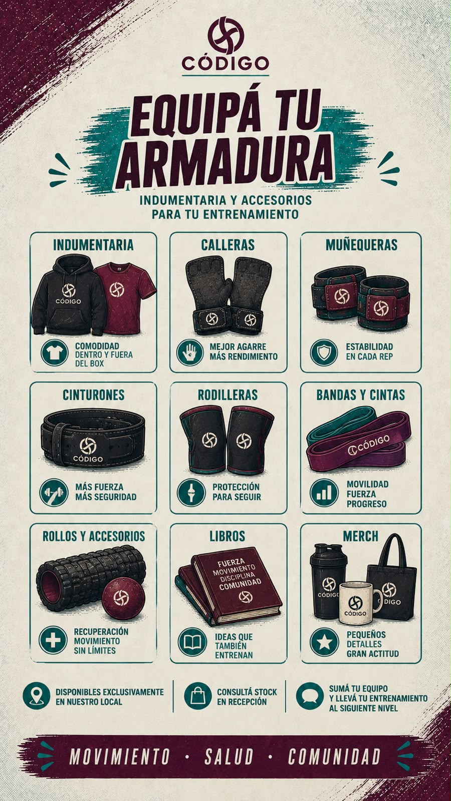 Indumentaria y accesorios de entrenamiento disponibles en Código