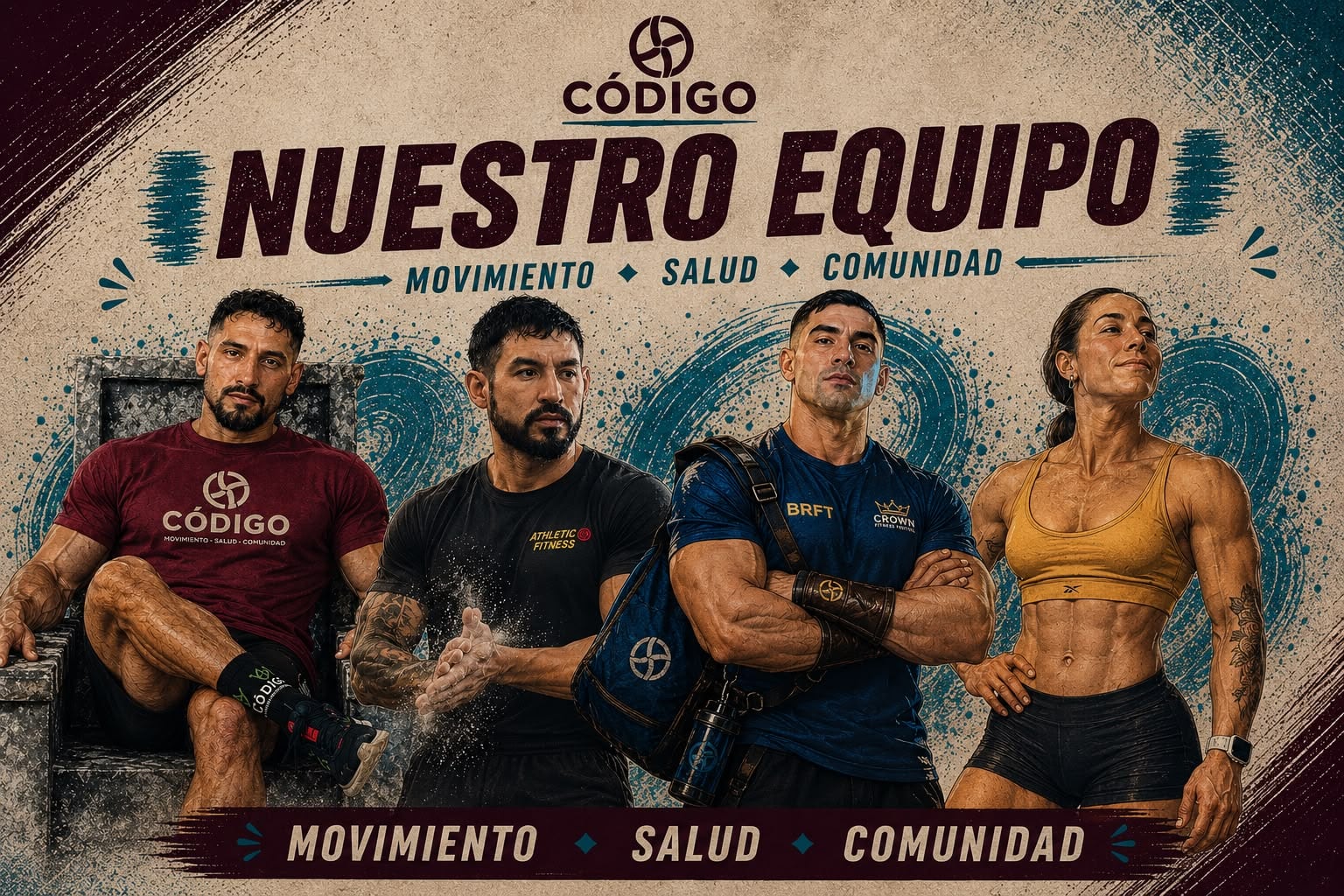 Pieza gráfica del equipo de CÓDIGO con cuatro personas